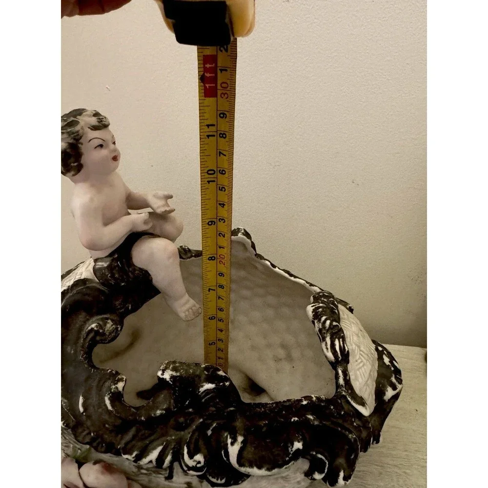Vintage Capodimonte Italy Cherub Planter Basket Porcelain 3D Rose Putti 11